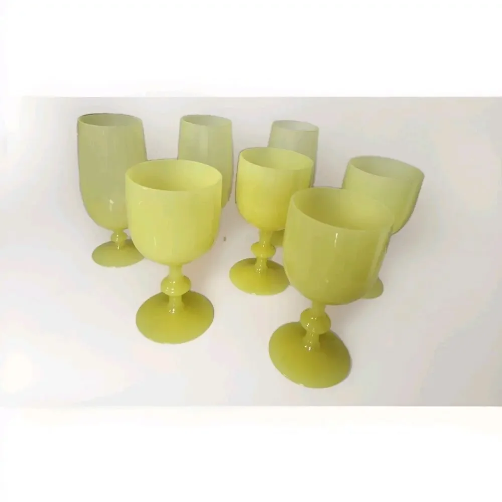 Portieux Vallerysthal Lot of 7 Canary Yellow Opaline Uranium Glasses 30's Read - Picture 2 of 11